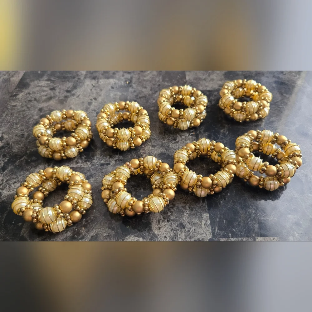 ELEGANT GOLD & RUST BEADS WIRE SET OF 16 NAPKIN RINGS